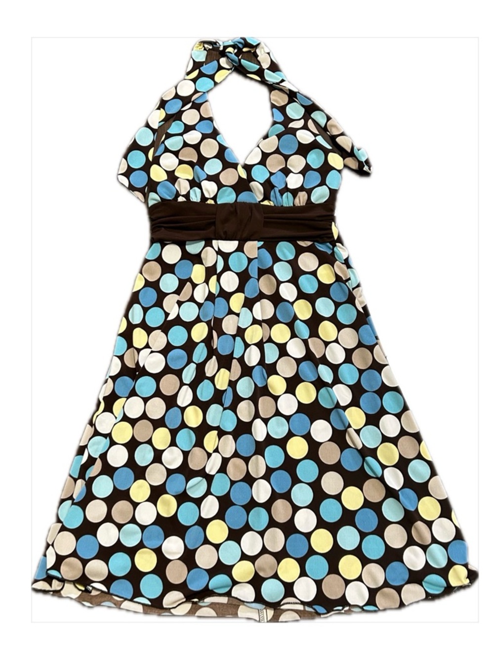 Speechless Brown Polka Dot Halter Dress Built-In Bra Size S
